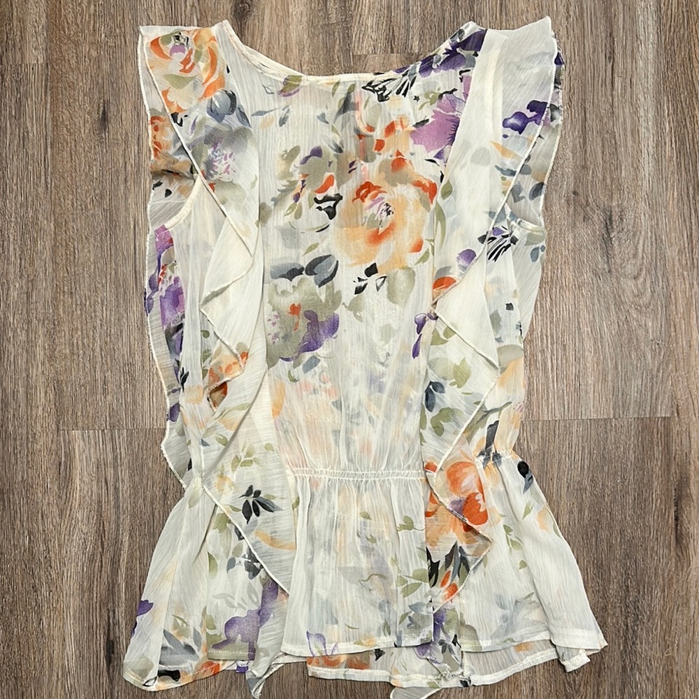 Floral Ruffle Sleeve Women's Top